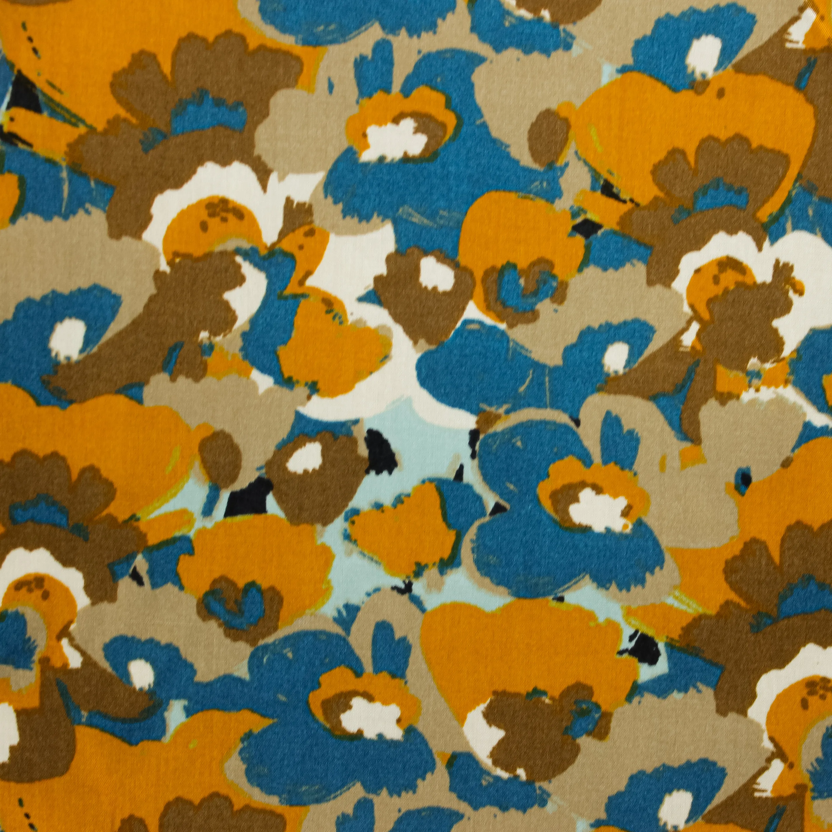 Viscose  met blauw/bruine abstracte bloemen